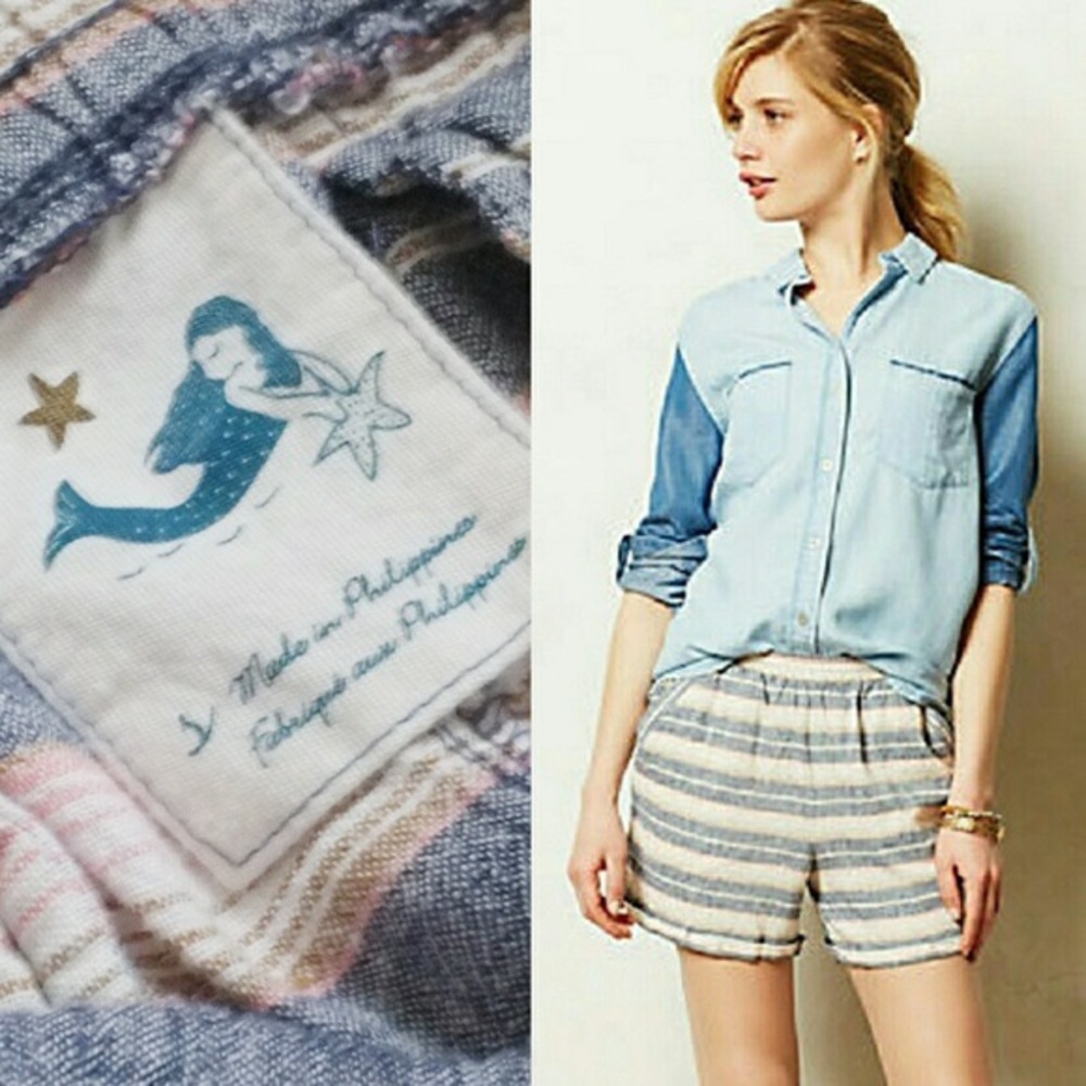 Anthropologie Mermaid Navy Marin Striped Shorts